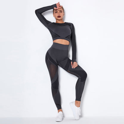 Women’s Seamless Knitted Long-Sleeve Yoga Set – Absorbent Workout Activewear