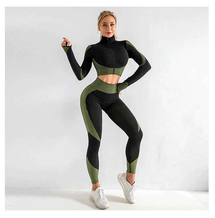Women's Seamless Nylon Yoga Set – Short Sleeve Crop Top & High-Waist Leggings