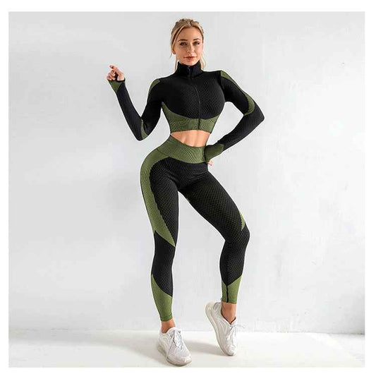 Women's Seamless Nylon Yoga Set – Short Sleeve Crop Top & High-Waist Leggings