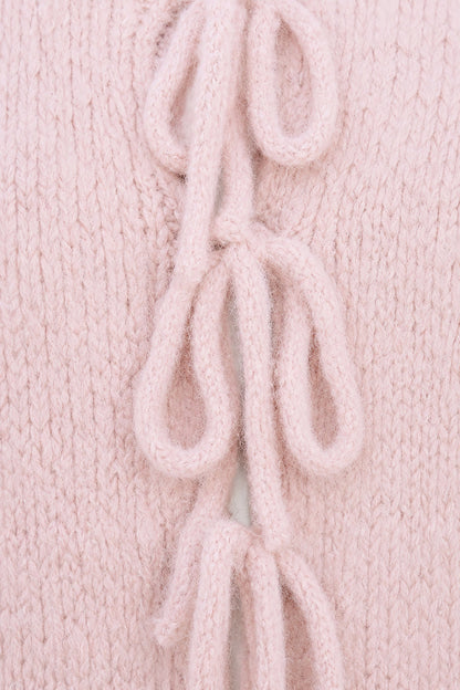 Women's Knit Crew-Neck Cardigan, Elbow-Length Sleeves & Cord Front Tie