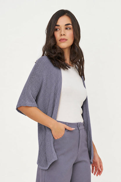 Women's Knit Open Cardigan with Elbow-Length Sleeves