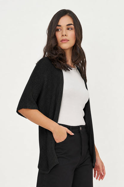 Women's Knit Open Cardigan with Elbow-Length Sleeves