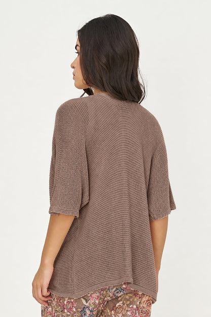 Women's Knit Open Cardigan with Elbow-Length Sleeves