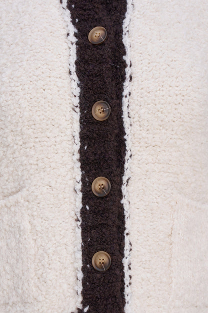 Women's Color-Block Button-Down Cardigan, Long Sleeves & Patch Pockets