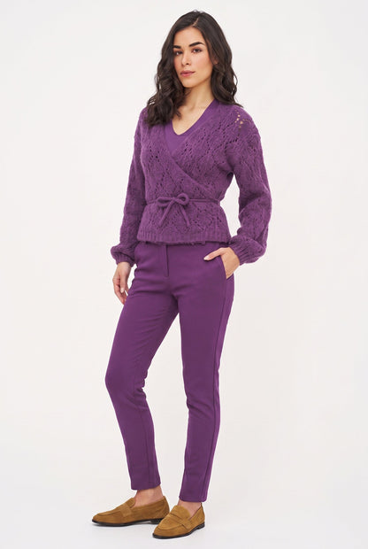Women's Open-Crochet Knit Wrapped Cardigan, with Long Sleeves & a Thick-Corded Self-Tie Detailing At The Waist