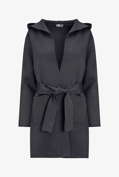 Women's Hooded Cardigan, Long Sleeves, Patch Pockets & Removable Belt