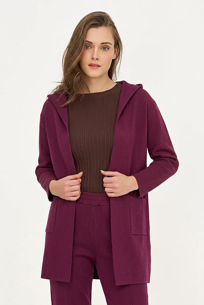 Women's Hooded Cardigan, Long Sleeves, Patch Pockets & Removable Belt