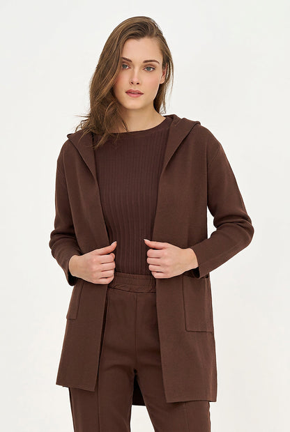 Women's Hooded Cardigan, Long Sleeves, Patch Pockets & Removable Belt
