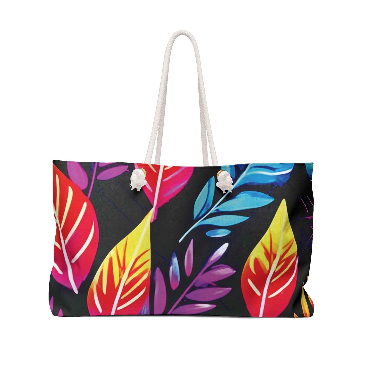Colorful Tropical Leaves Weekender Bag | Neon Leaf Travel, Large Tote Bag