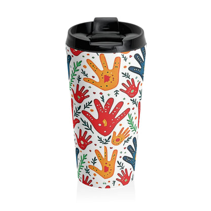 Travel Mug — Colorful Handprint Pattern Stainless Steel Tumbler