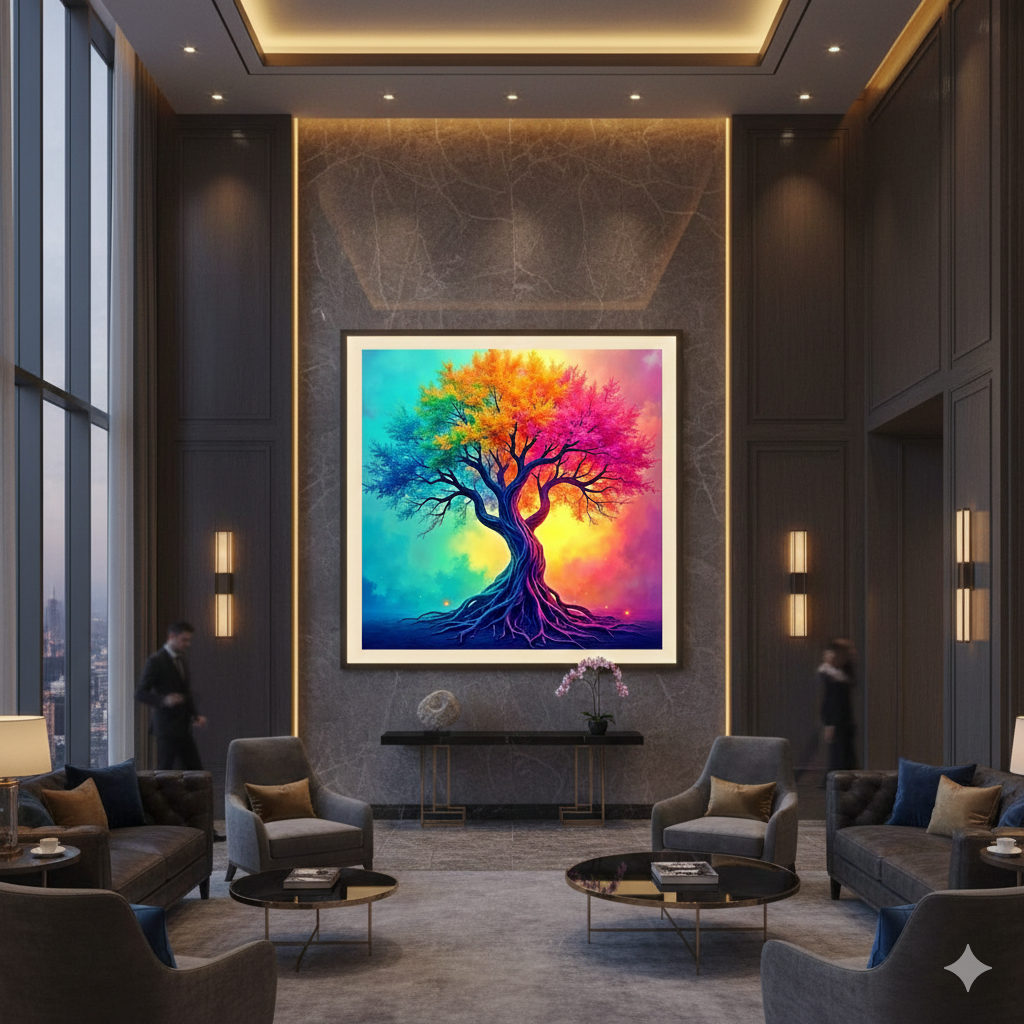 Vibrant Rainbow Tree of Life Digital Art Print – Surreal Nature Wall Decor - AURABAGS SHOP
