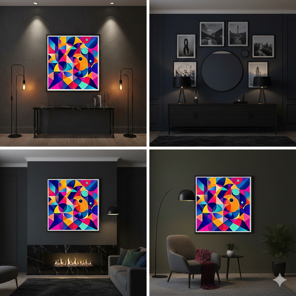Bold Geometric Symphony Abstract Digital Art – Modern Colorful Wall Decor - AURABAGS SHOP