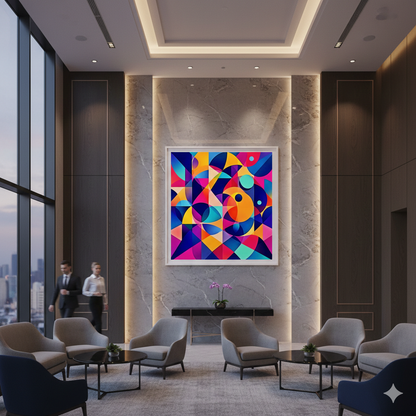 Bold Geometric Symphony Abstract Digital Art – Modern Colorful Wall Decor - AURABAGS SHOP