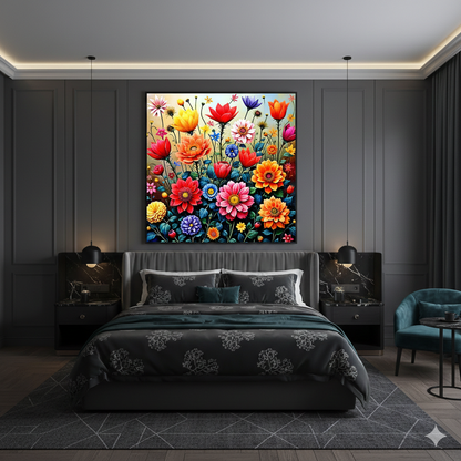 Vibrant Mid-Century Modern Wildflower Meadow Digital Art - 8192px Square - AURABAGS SHOP