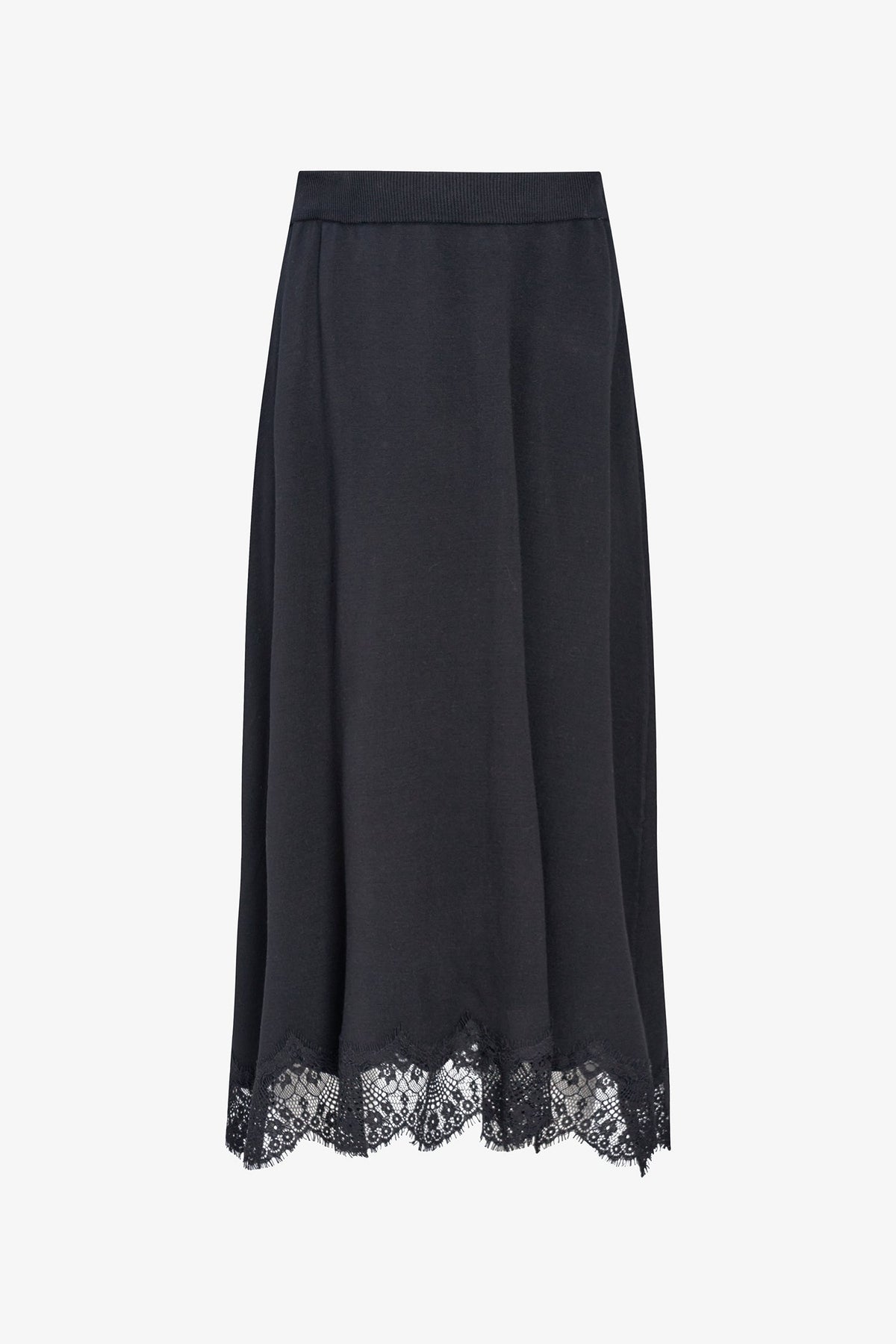 Women's Fine Knit Pull-On A-Line Skirt with Lace Trim