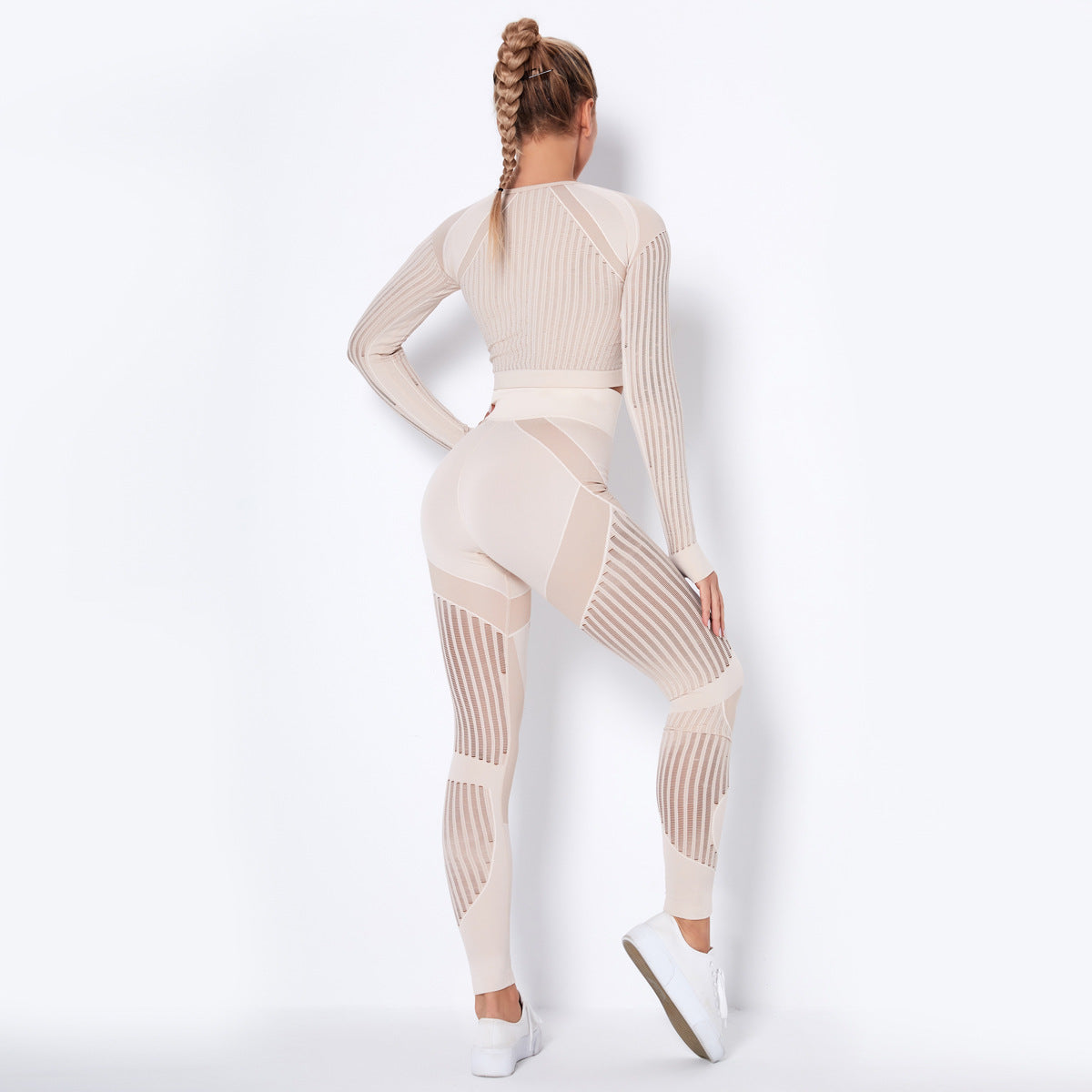 Women’s Seamless Knitted Long-Sleeve Yoga Set – Absorbent Workout Activewear
