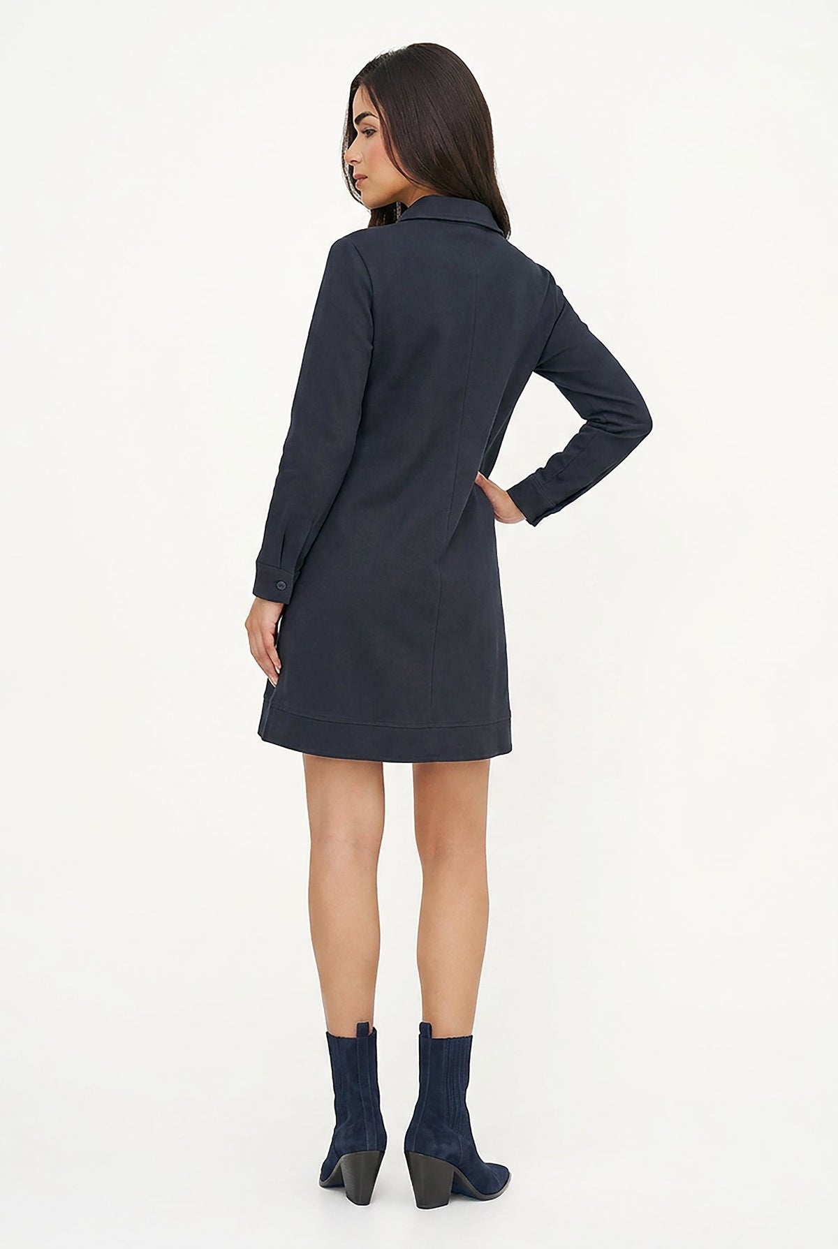 Women's A-Line Dress, Long Sleeves, Partial Button Placket & Pockets