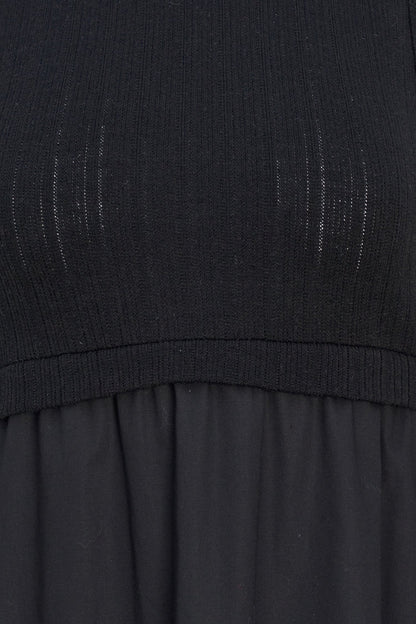 Women's Sleeveless Mock-Neck Dress In a Knit & Woven Combo, Featuring a Knit Top & Woven Bottom