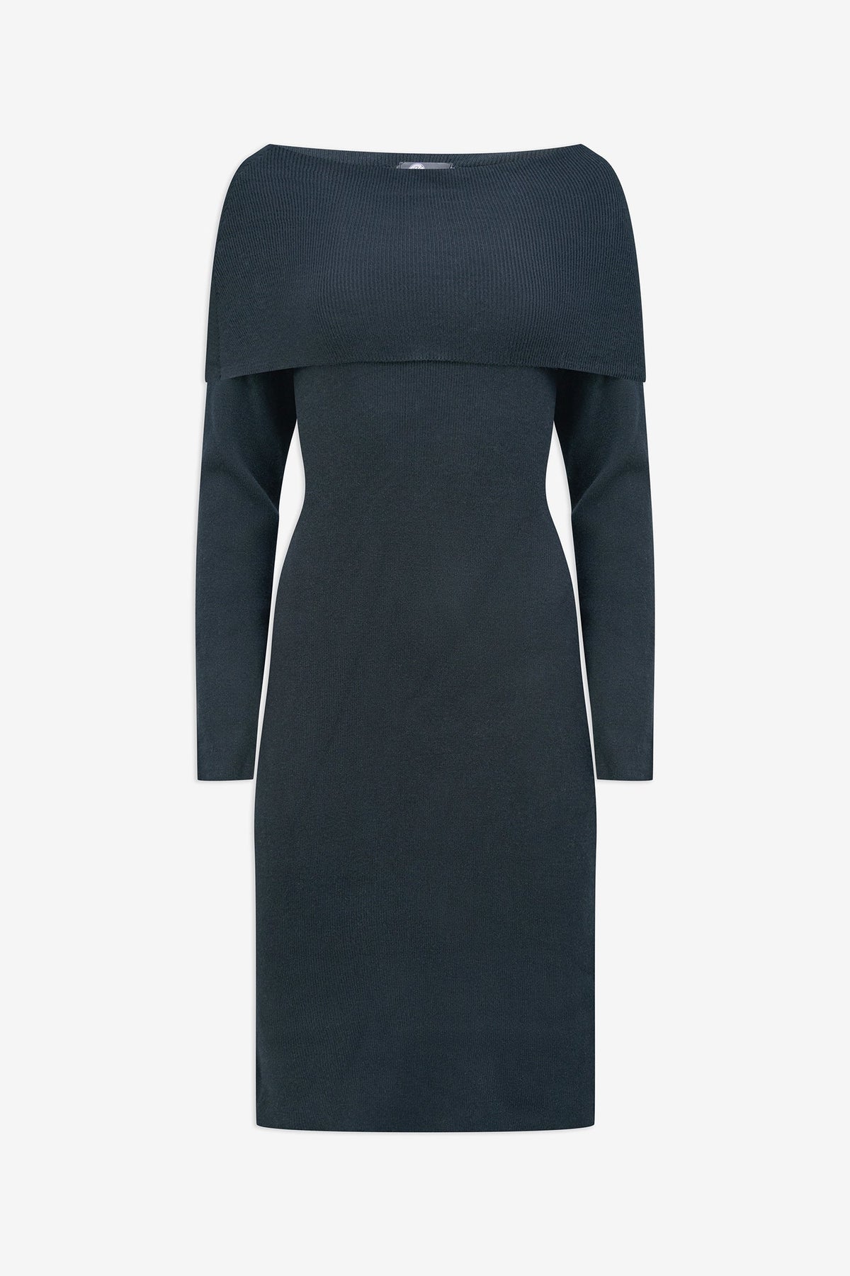 Women's Knit Off-Shoulder Dress with Foldover Neckline & Long Sleeves