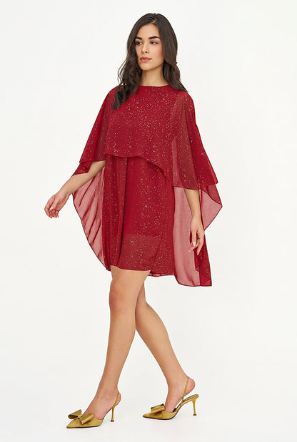 Women's Foil-Printed Woven Cape Dress
