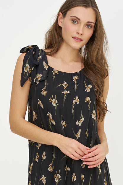 Women's Woven Printed Sleeveless Dress, with a Scooped Collar & Bow Detail At The Shoulder