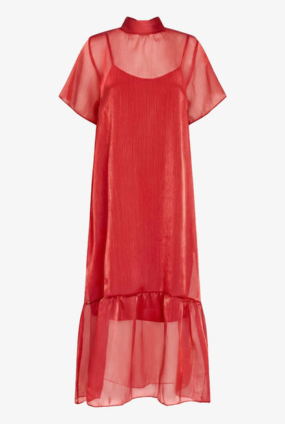 Women's Short-Sleeve Turtleneck Dress, Tie-Back Bow & Ruffle Hem