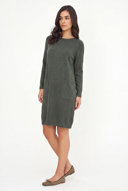 Women's Knit Scoop-Neck Dress, Long Raglan Sleeves & Patch Pockets