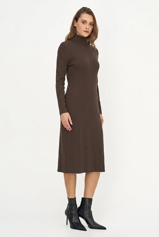 Women's Rib-Knit Turtleneck Dress, Long Sleeves & Back Slit