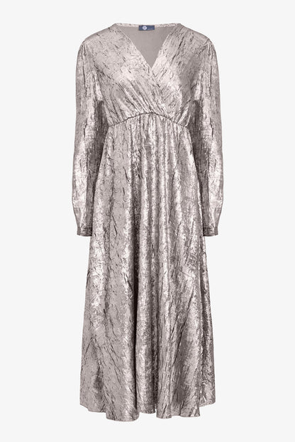 Women's Woven Fixed Crossover V-Neck Dress with Long Sleeves