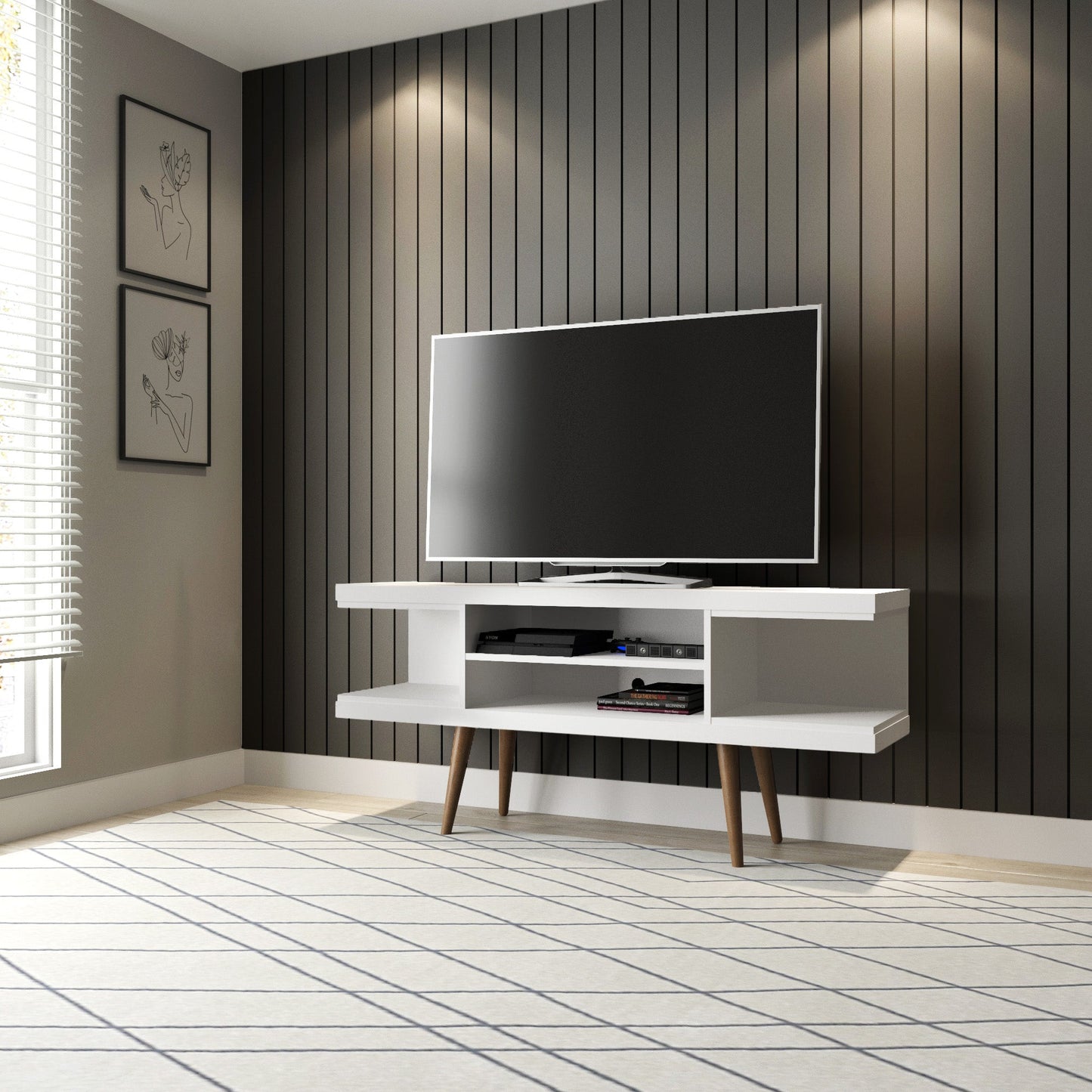 Eureka Modern 53.14" TV Stand with 4 Shelves - White