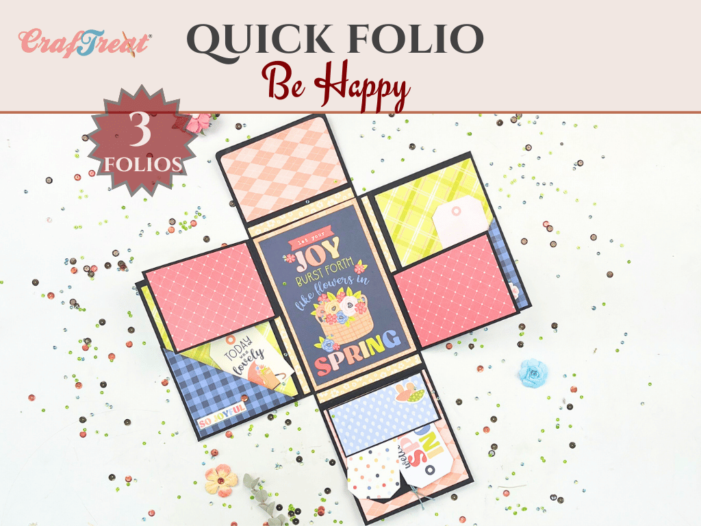 Craftreat Scrapbook Blank Quick Folio - Be Happy - Black, Kraft and White
