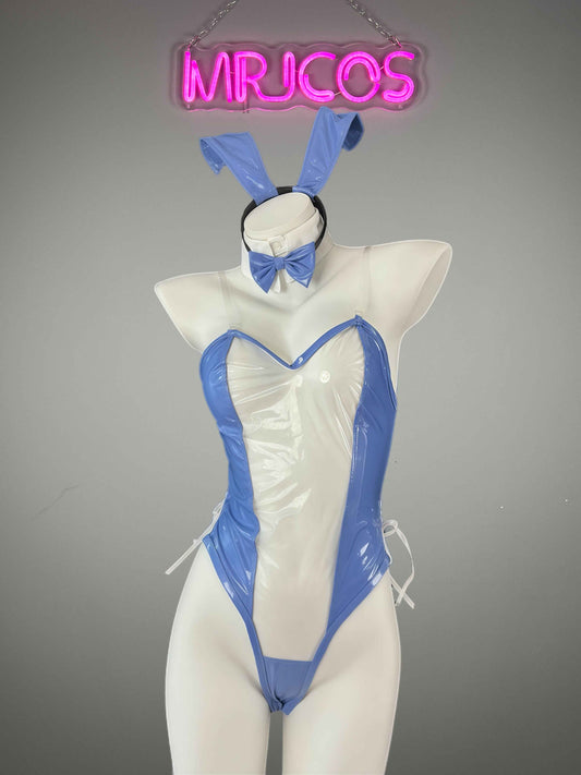 Bunny Girl PU Leather See Through Cosplay Bodysuit Costume Lingerie