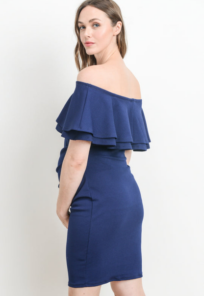 Double Ruffle Off Shoulder Maternity Dress