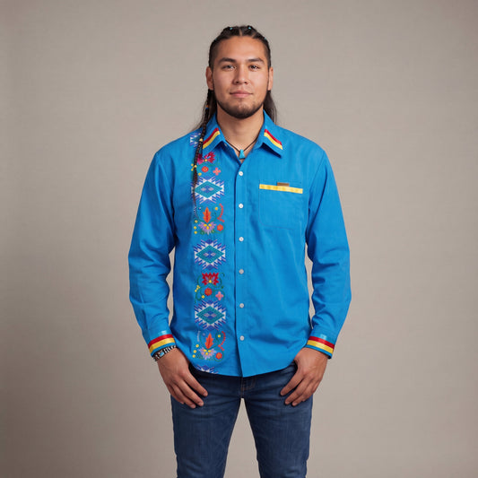 Embroidered Ribbon Shirt (Blue)
