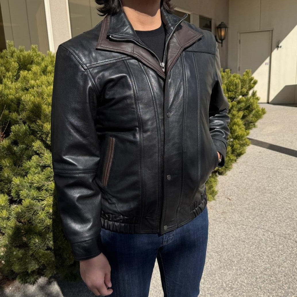 BOL Men's Double Collar Leather Bomber Jacket
