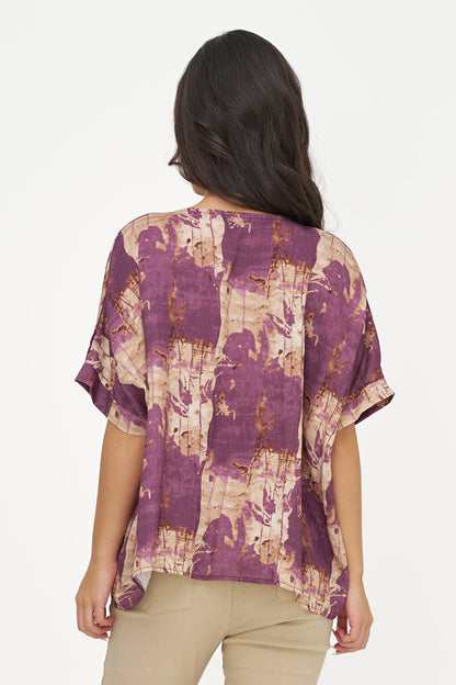 Women's Woven Printed Oversized V-Neck Tunic, with Elbow Length Sleeves