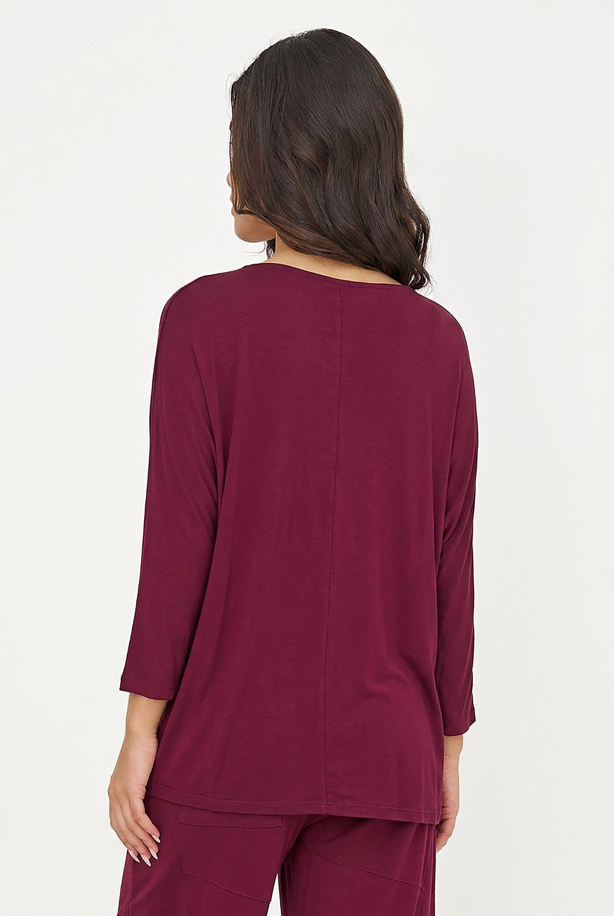 Women's Soft Knit Crew-Neck Tunic, 3/4 Sleeves & Draped Shoulder