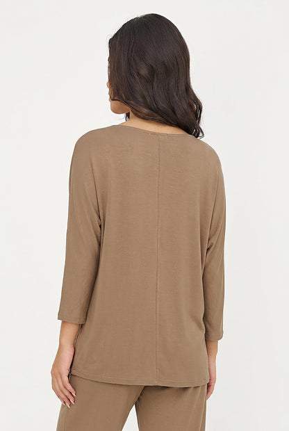 Women's Soft Knit Crew-Neck Tunic, 3/4 Sleeves & Draped Shoulder