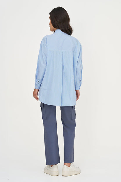 Women's Striped Tunic, Long Sleeves, High-Low Hem & Side Buttons