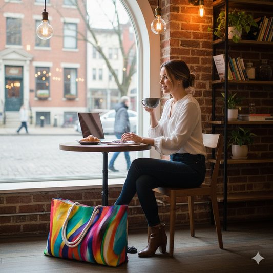 Colorful Abstract Wave Weekender Bag | Rainbow Stripes  Large Tote Bag - AURABAGS SHOP