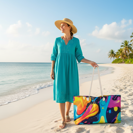 Colorful Abstract Swirl Weekender Bag | Neon Liquid Art Tote | Large Tote Bag - AURABAGS SHOP