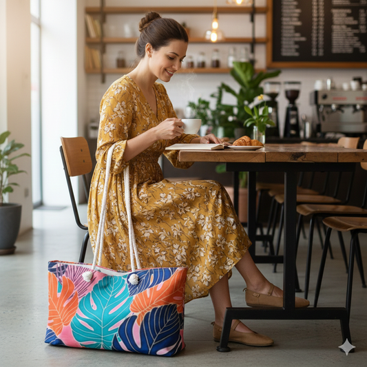 Tropical Monstera Leaves Weekender Bag | Colorful Palm Print Large Tote Bag - AURABAGS SHOP