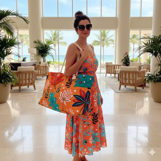 Autumn Leaves Weekender Bag | Orange Floral Travel Tote | Mom Carryon - AURABAGS SHOP