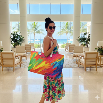 Abstract Rainbow Paint Swirl Weekender Bag | Colorful Travel Tote | Mom Carryon - AURABAGS SHOP
