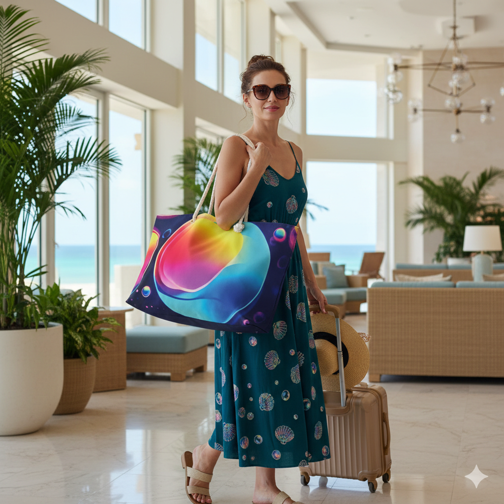 Neon Bubble Abstract Weekender Bag | Colorful Gradient Spheres | Moms Carryon - AURABAGS SHOP