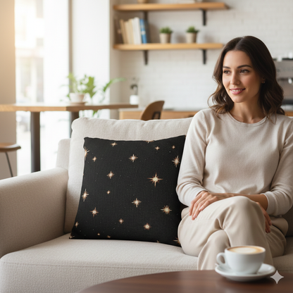 Starry Night Sparkle Woven Pillow | Black Cross-Stitch Stars - AURABAGS SHOP