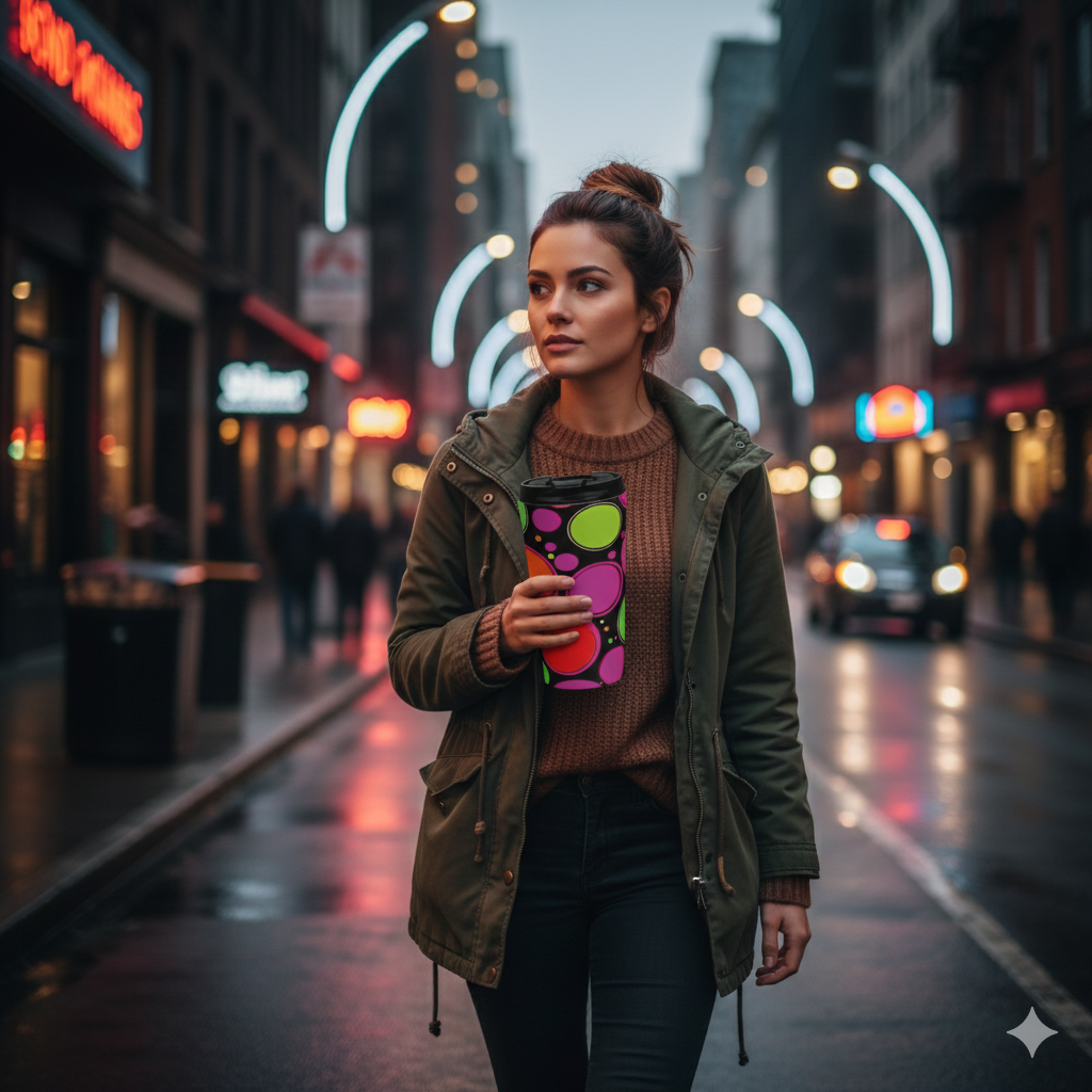 Retro Colorful Bubbles Stainless Steel Travel Mug | Neon Polka Dot Tumbler - AURABAGS SHOP