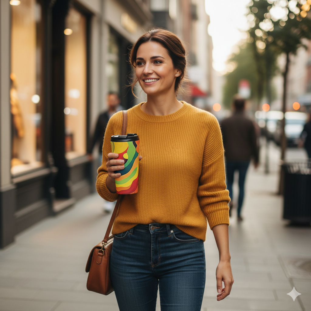 Retro Abstract Stainless Steel Travel Mug — Colorful Psychedelic Wave Design - AURABAGS SHOP
