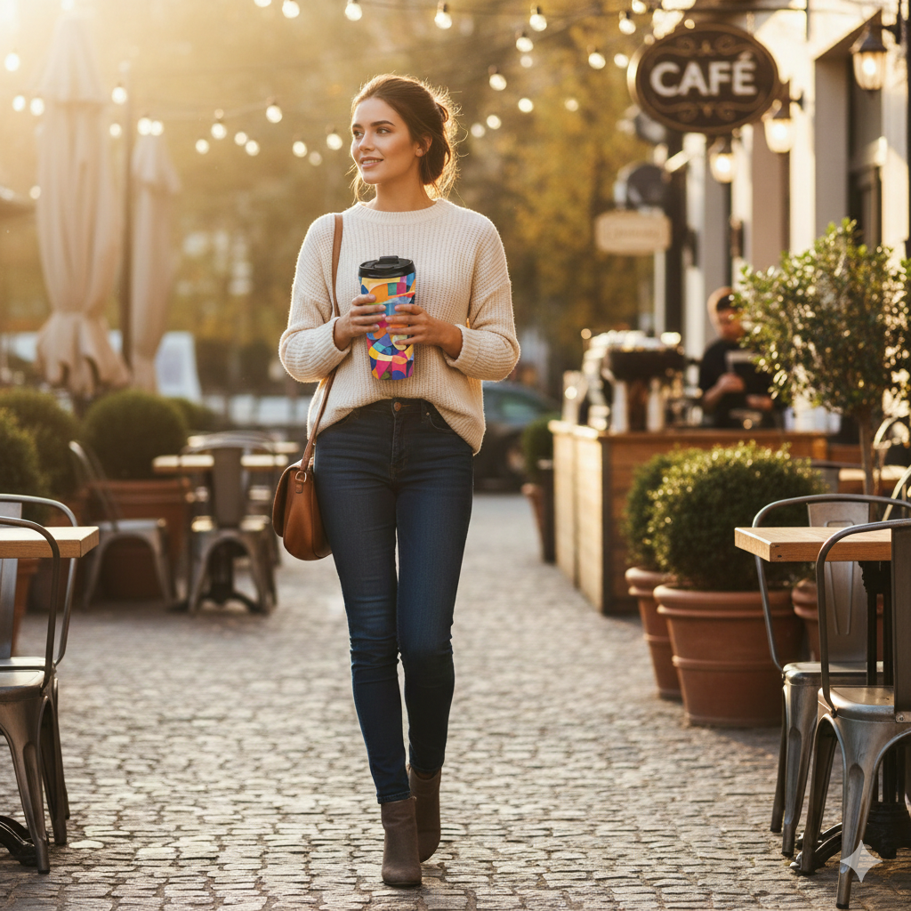 Colorful Geometric Stainless Steel Travel Mug — Modern Abstract Art Design - AURABAGS SHOP