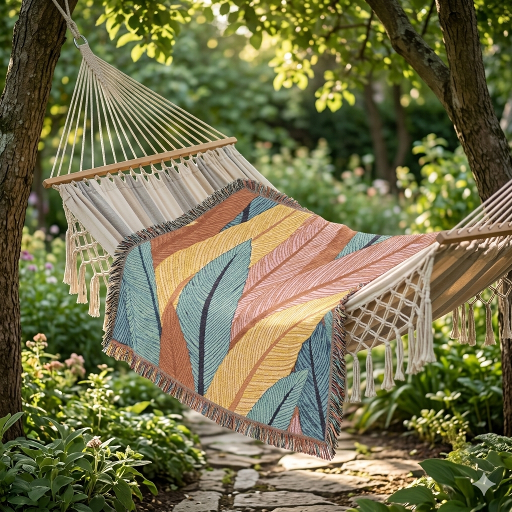 Tropische Blätter Gewebte Decke — Boho-Überwurf für Wohnzimmer, Schlafzimmer & Terrasse